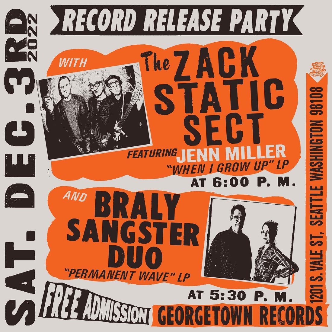 The Zack Static Sect gig poster — DEC 3, 2022 — Georgetown Records