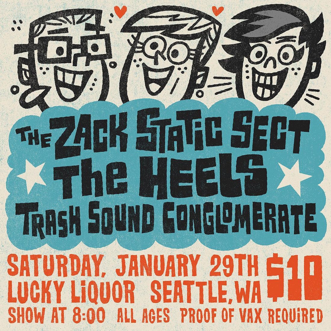 The Zack Static Sect gig poster — JAN 29, 2022 — Lucky Liquor