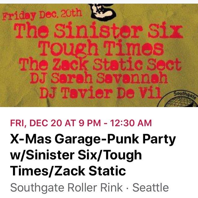 The Zack Static Sect gig poster — DEC 20, 2019 — Southgate Roller Rink